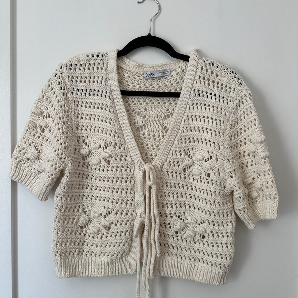 Zara Cream Cardigan with Open-Work Design